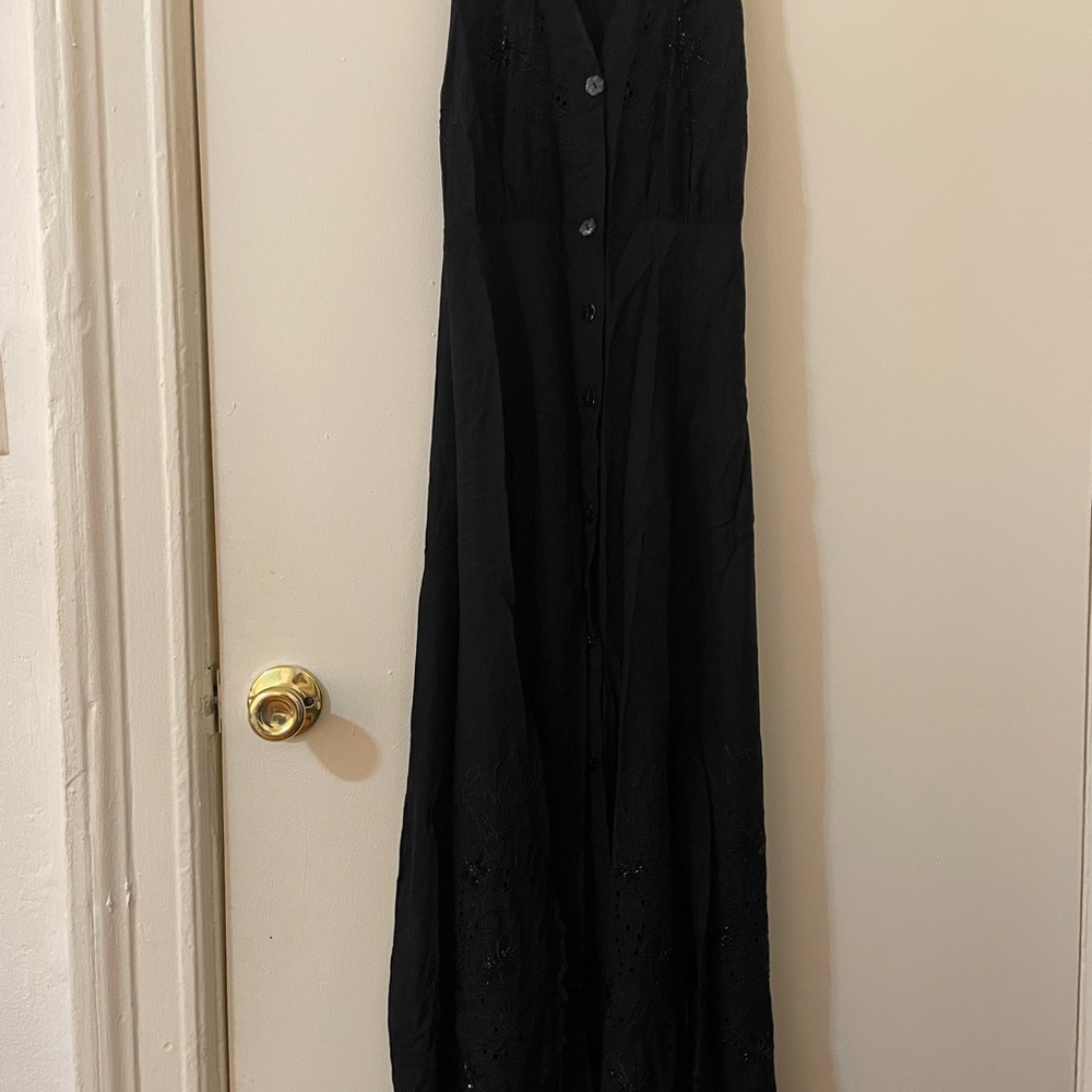 Serendipity Maui Black Embroidered dress with Beaded Detail